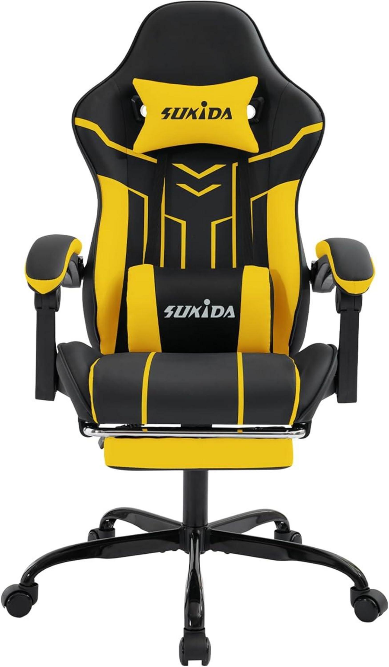Ergonomischer Gaming Stuhl mit Fußstütze und Lendenwirbelstütze
