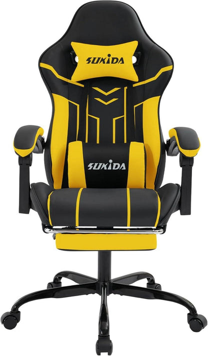 Ergonomischer Gaming Stuhl mit Fußstütze und Lendenwirbelstütze