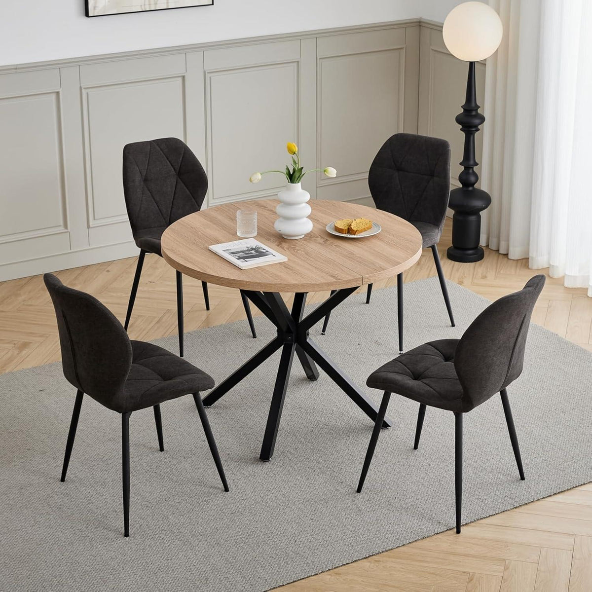 8 Esszimmerstühle Leinen-Diamantgewebe, gepolstert & bequem