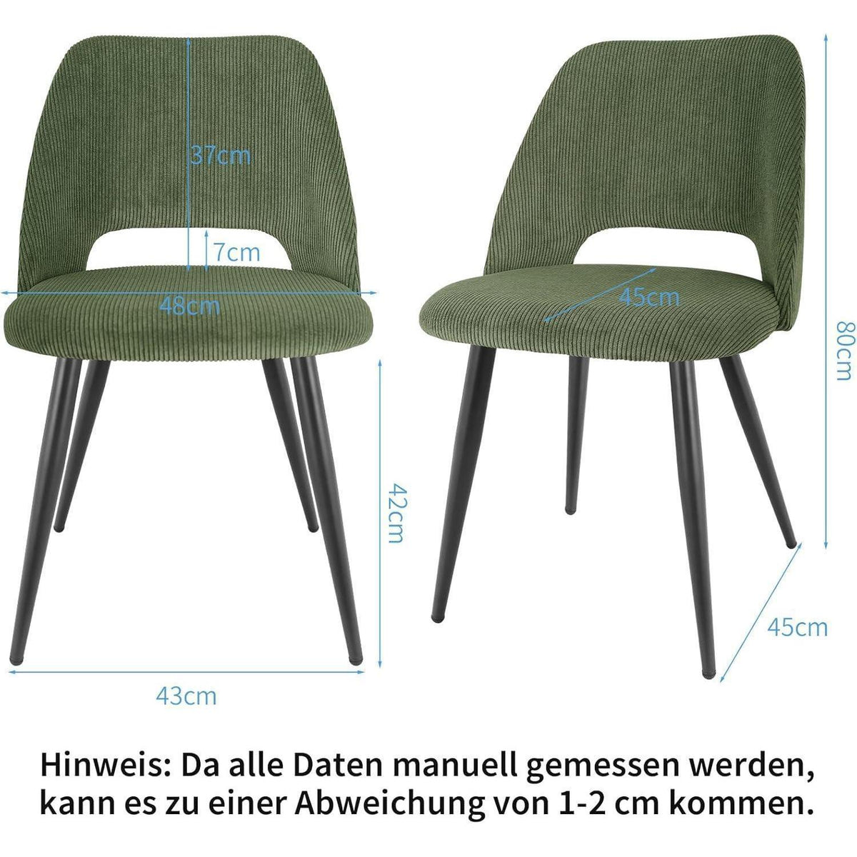Esszimmerstühle 2er Set Samt, Grün, Gepolstert & Modern