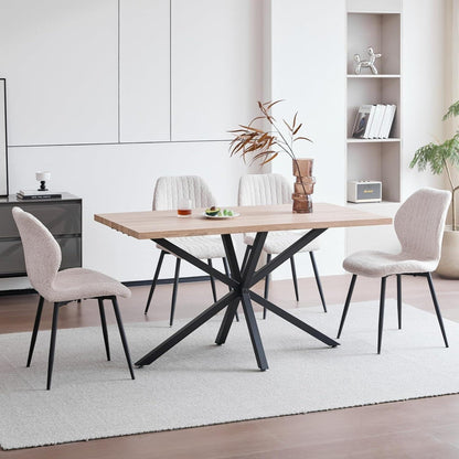 8 Esszimmerstühle Leinen Stoff Schwarz Metallbeine Beige