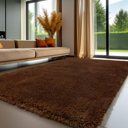 Flauschiger Hochflor Teppich Braun 200x300 cm – Wohnzimmer & Schlafzimmer