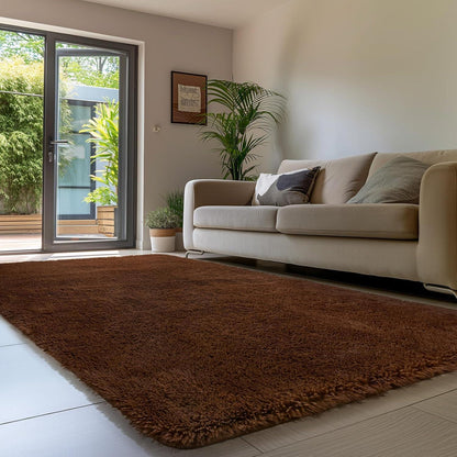 Flauschiger Hochflor Teppich Braun 160x230 – Wohnzimmer, Schlafzimmer & Kinderzimmer