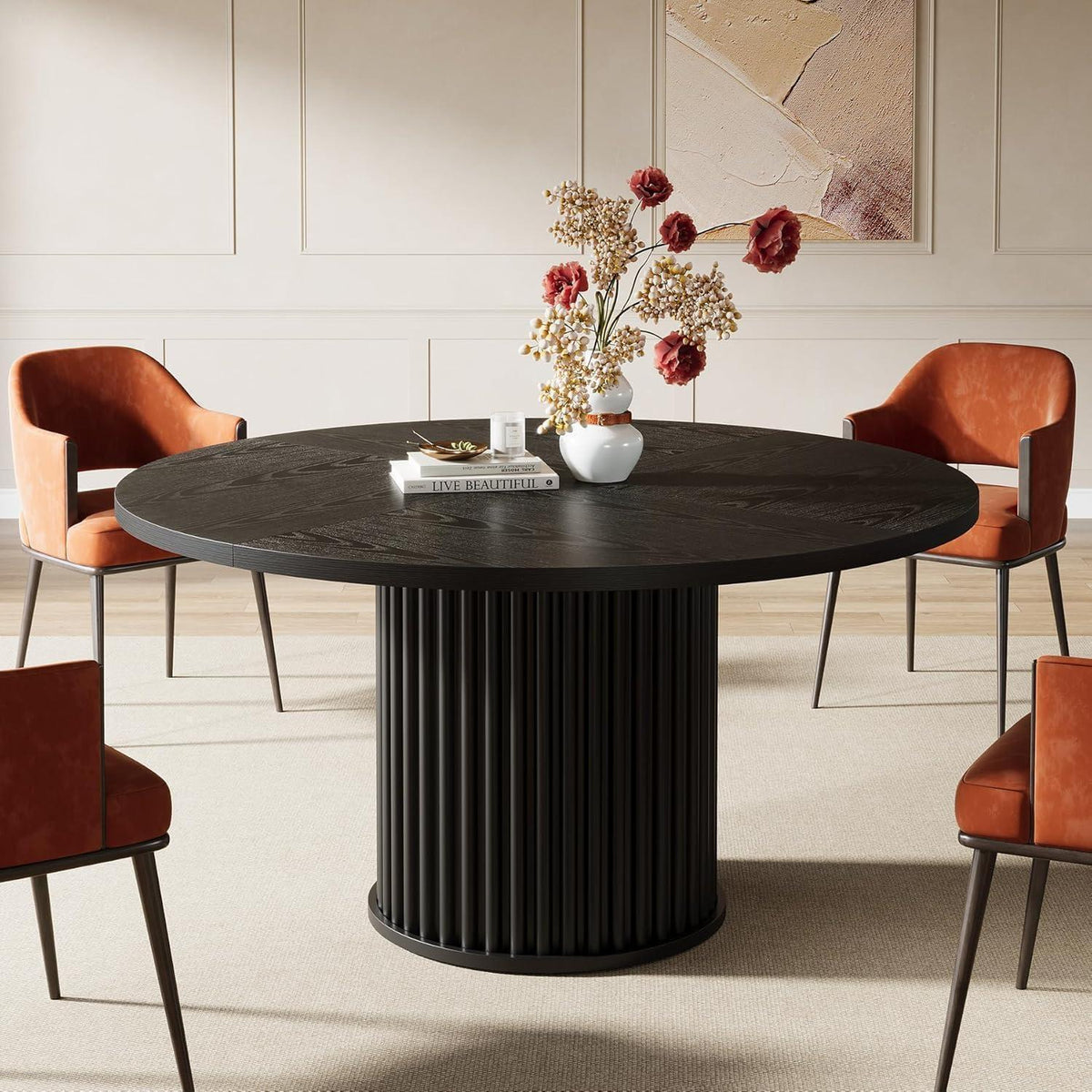 Runder Esstisch 120cm Schwarz – Moderner Esszimmertisch für 4-6 Personen