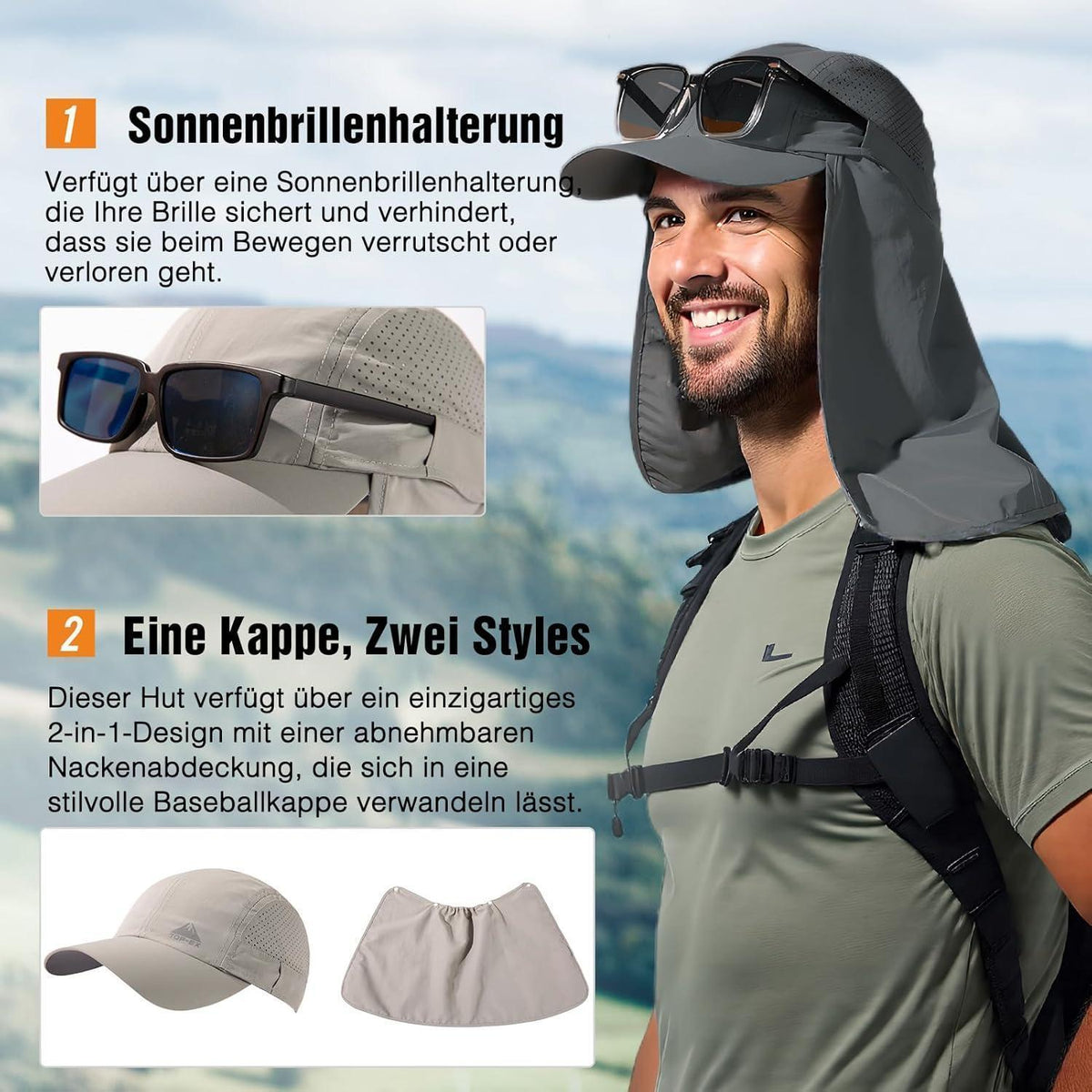 Baseball Cap Herren XL/XXL mit Nackenklappe & UV-Schutz