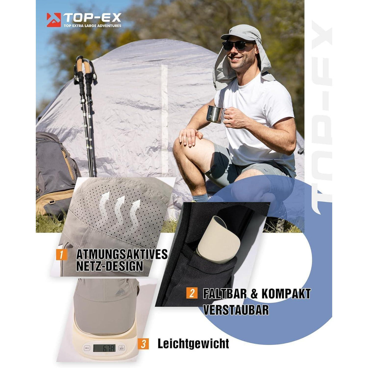 Baseball Cap Herren XL/XXL mit Nackenklappe & UV-Schutz