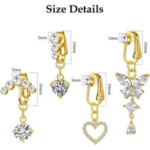 Fake Bauchnabelpiercing 4er Set Clip-On Chirurgenstahl Herz Schmetterling Gold