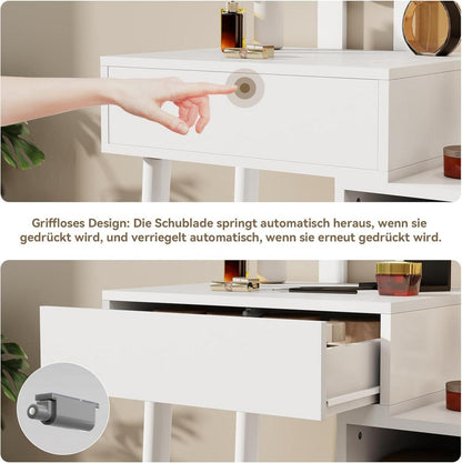 Schminktisch LED-Spiegel Schubladen Weiß Kosmetiktisch Vanity