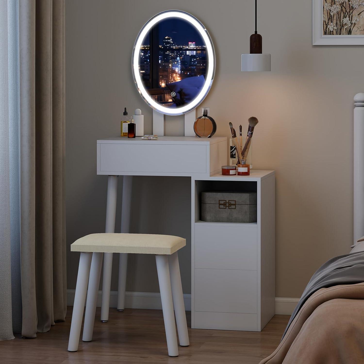 Schminktisch LED-Spiegel Schubladen Weiß Kosmetiktisch Vanity