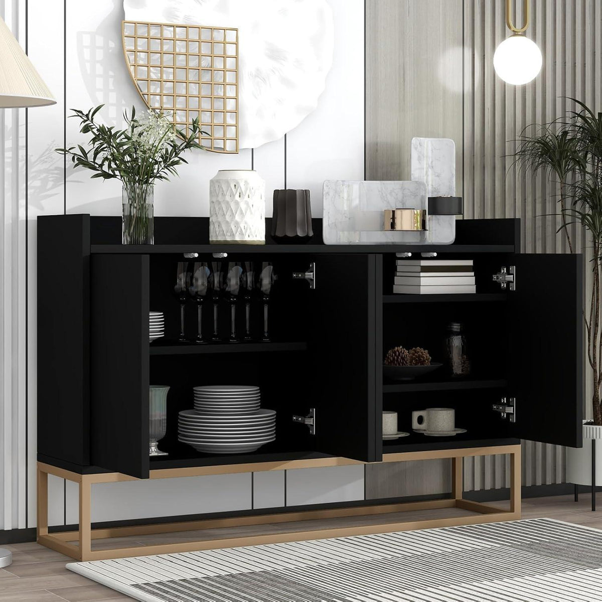 Modernes Sideboard mit 4 Türen – Schwarz, Minimalistisch & Vielseitig