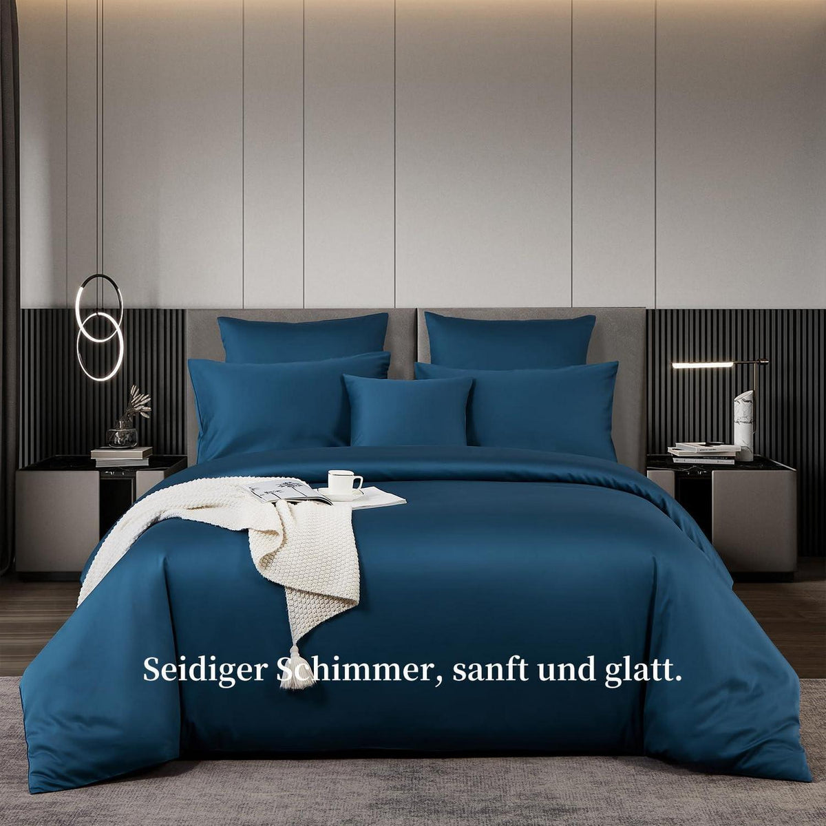Satin Bettwäsche Set 200x200 cm Petrol Blau Mako Baumwolle