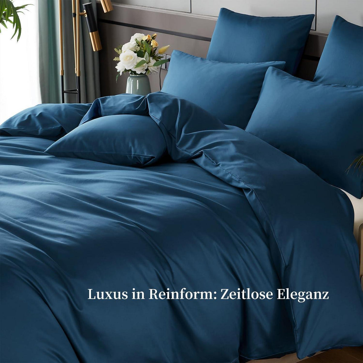 Satin Bettwäsche Set 200x200 cm Petrol Blau Mako Baumwolle
