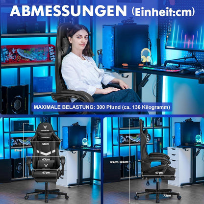 Ergonomischer Gaming Stuhl mit Fußstütze und Lendenkissen
