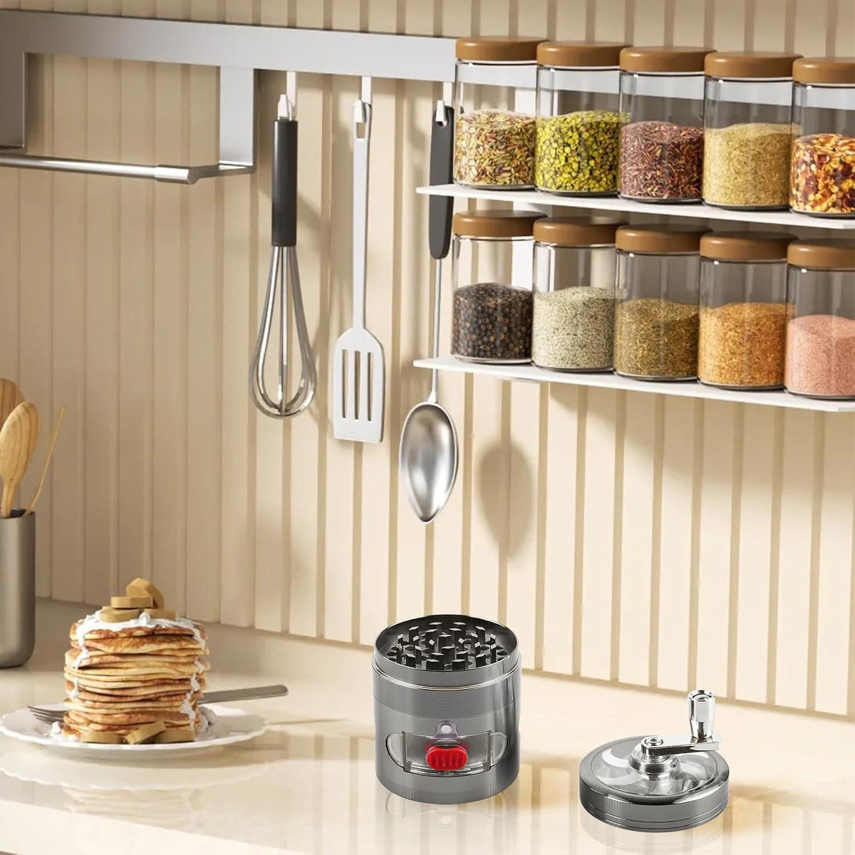 Handkurbel Kräutermühle mit Schublade & Pollen Scraper