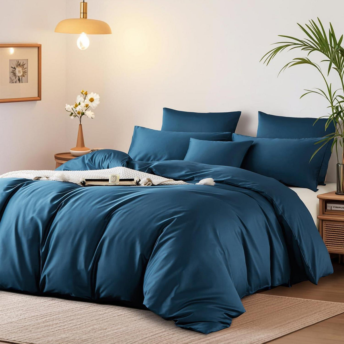 Satin Bettwäsche Set 220x240 cm Petrol Blau Mako Baumwolle