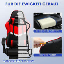 Ergonomischer Gaming Stuhl mit Fußstütze und Kopfkissen Rot
