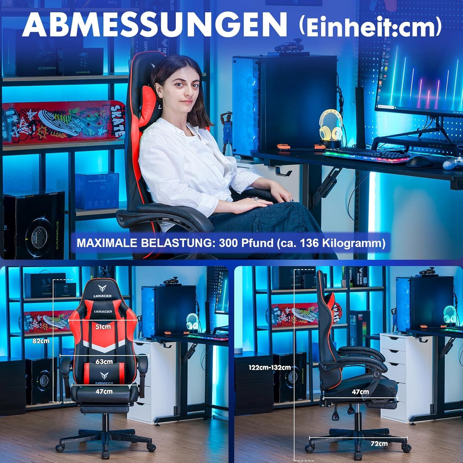 Gaming Stuhl mit Fußstütze Bürostuhl Ergonomisch verstellbar Rot