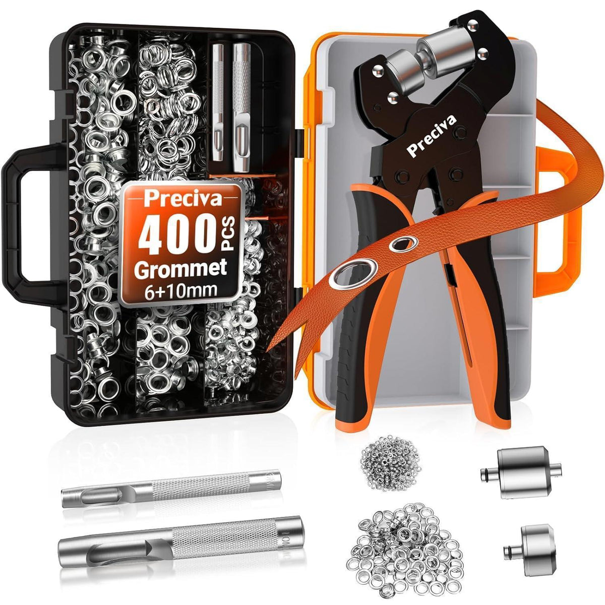 Ösenzange mit 400 Ösen (6mm & 10mm) und Aufbewahrungsbox