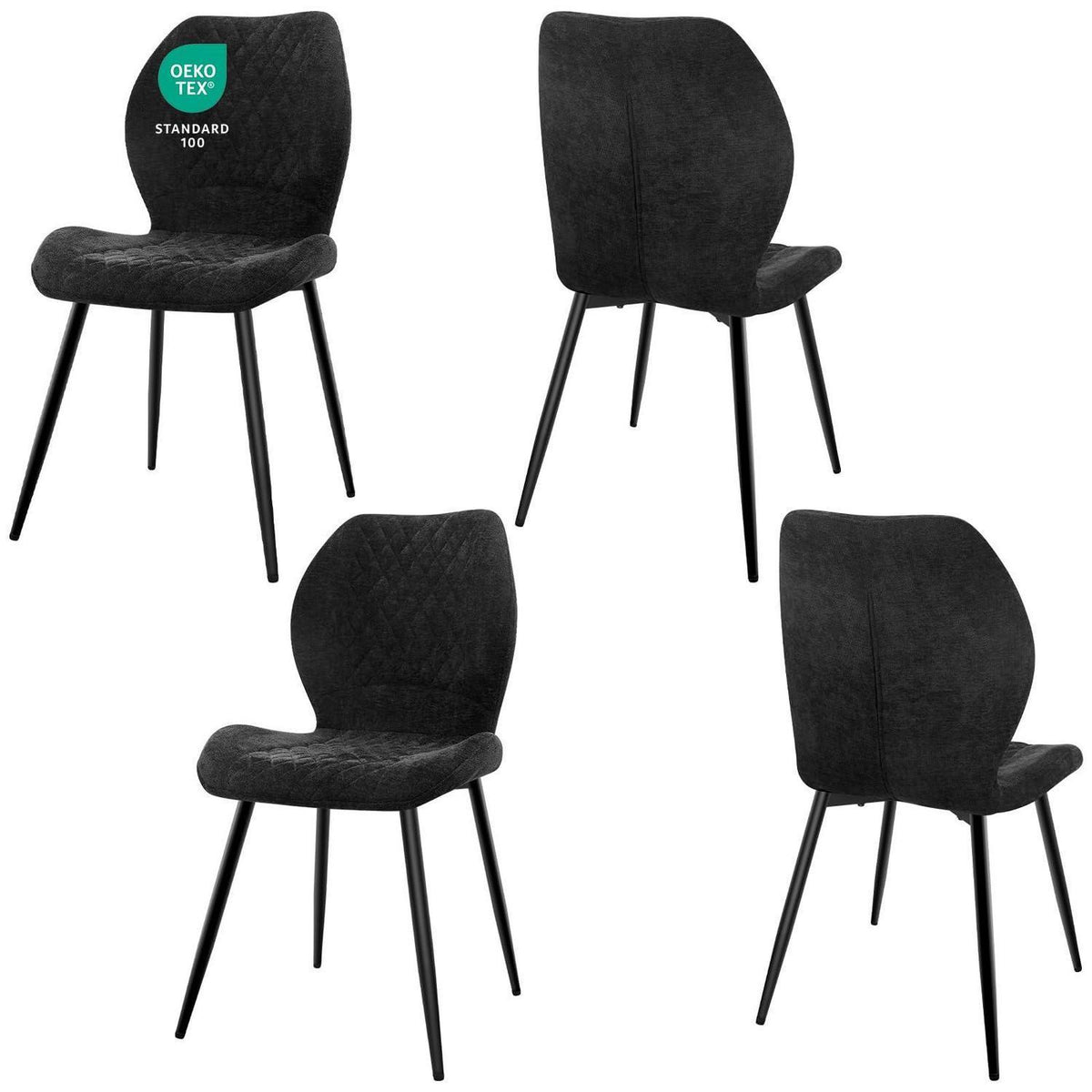 Gepolsterte Esszimmerstühle 4er Set – Modern & Ergonomisch Schwarz