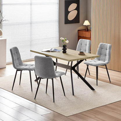 Essgruppe 140x80cm mit 4 gepolsterten Esszimmerstühlen Grau