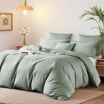 Satin Bettwäsche Set 220x240 cm, Grün Salbeigrün, Baumwolle