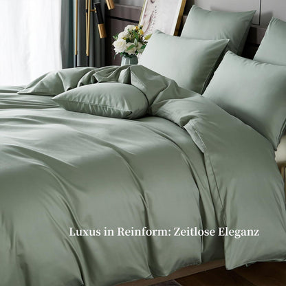 Satin Bettwäsche Set 220x240 cm, Grün Salbeigrün, Baumwolle