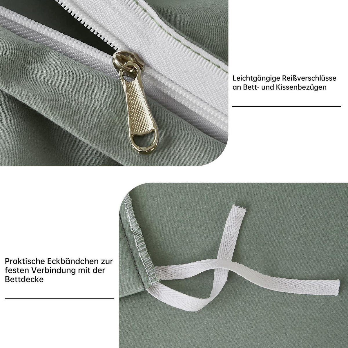 Satin Bettwäsche Set 220x240 cm, Grün Salbeigrün, Baumwolle