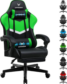 Gaming Stuhl mit verstellbaren Kissen und Fußstütze Grün