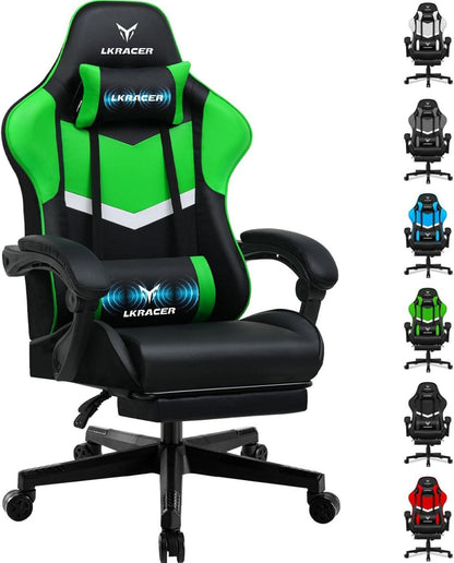 Gaming Stuhl mit verstellbaren Kissen und Fußstütze Grün