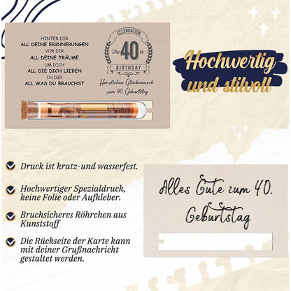 Geldgeschenk 40. Geburtstag mit Reagenzglas & Holzkarte