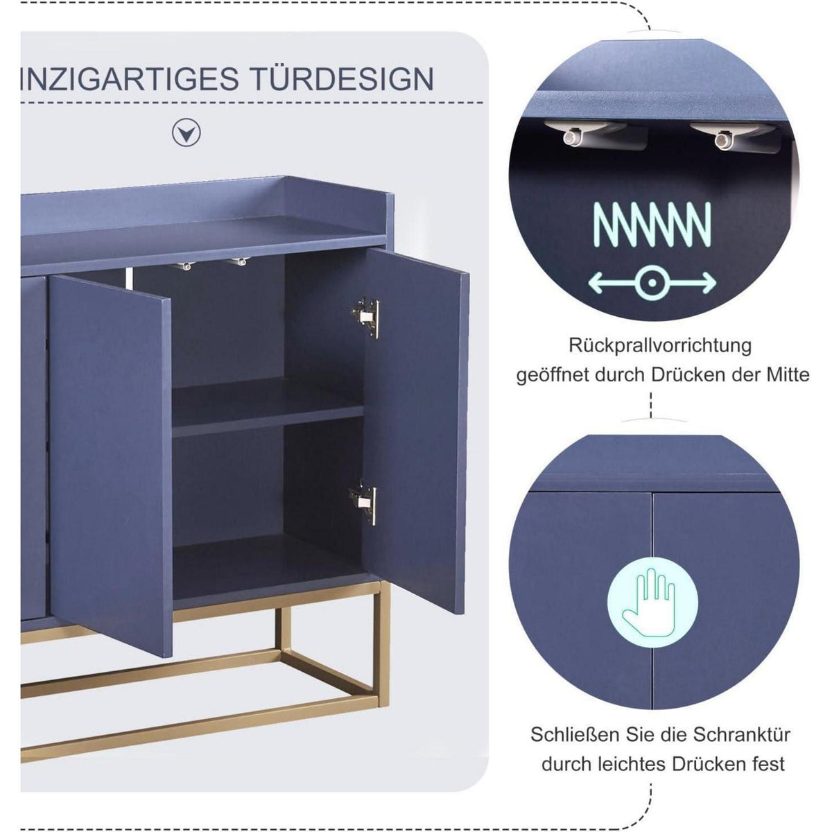 Modernes Sideboard mit 4 Türen – Blau, Minimalistisch & Vielseitig