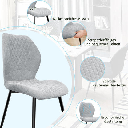 Gepolsterte Esszimmerstühle Set 4 – Grau, Modern & Ergonomisch