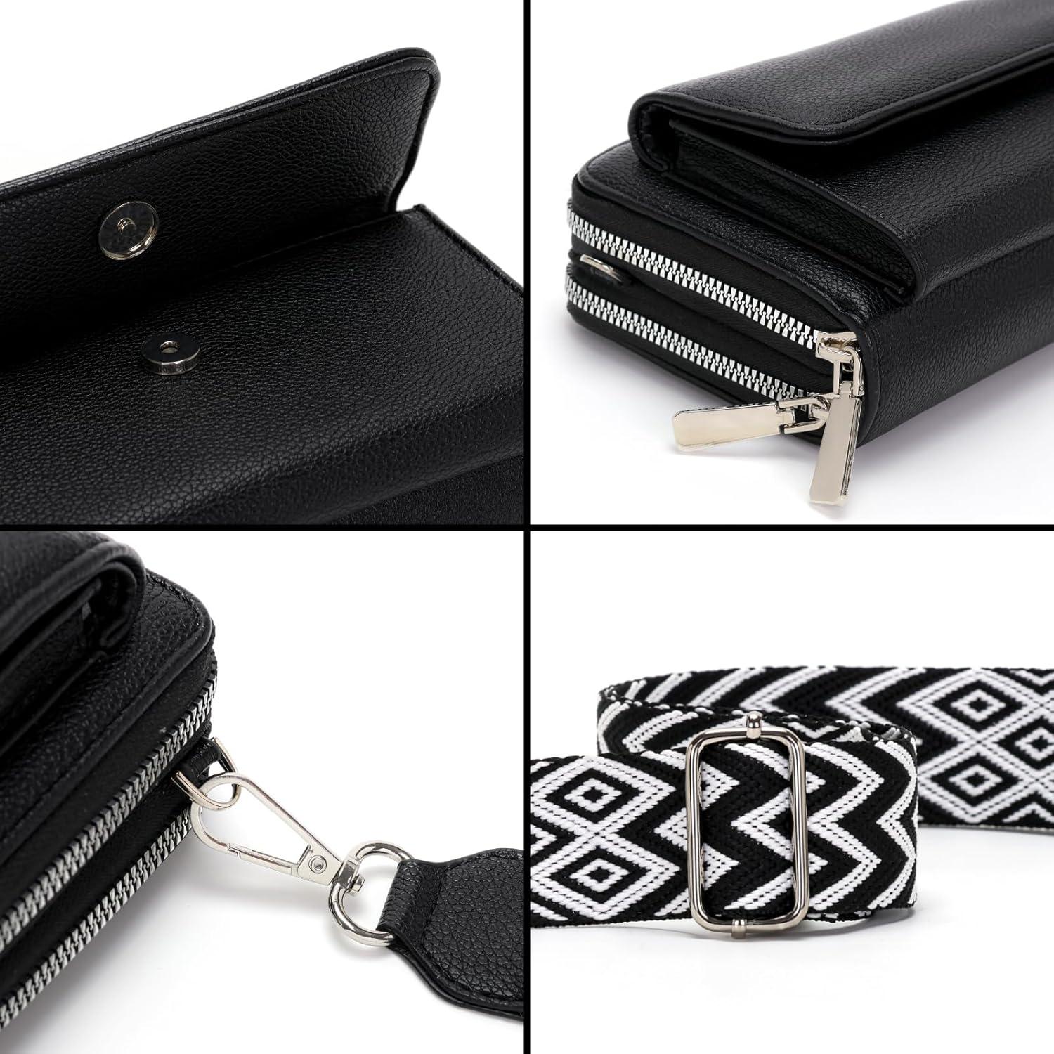 Handytasche Damen Umhängetasche Schwarz 6,9 Zoll Mit Kartenfach und