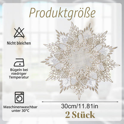 Vintage Leinen Tischdecke 30cm Rund - Beige Spitze