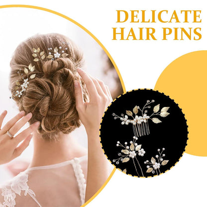 Yeomju Braut Haarnadeln Vintage Kristall Perlen Goldene Blätter 4 Stück