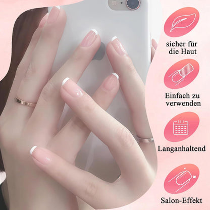 24 Rosa French Press on Nails - Kurze, Quadratische Fake Nägel