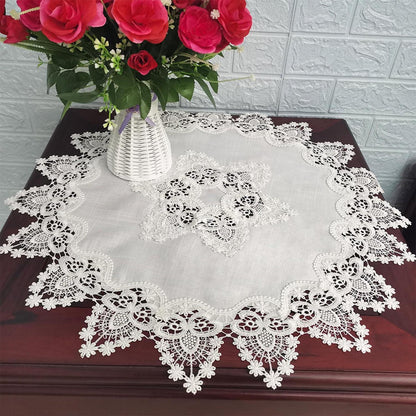 Runde Leinen Tischdecke Spitze 60x60cm - Vintage Couchtischauflage