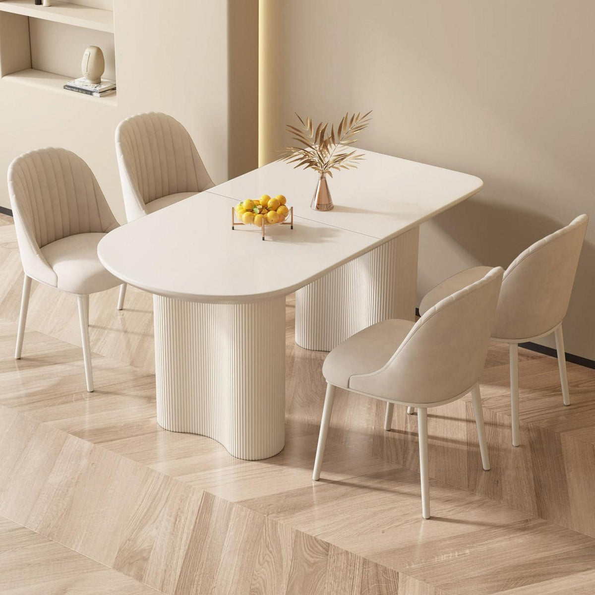 Moderner Esstisch Weiß mit 4 Polsterstühlen – Esszimmer Set 140cm