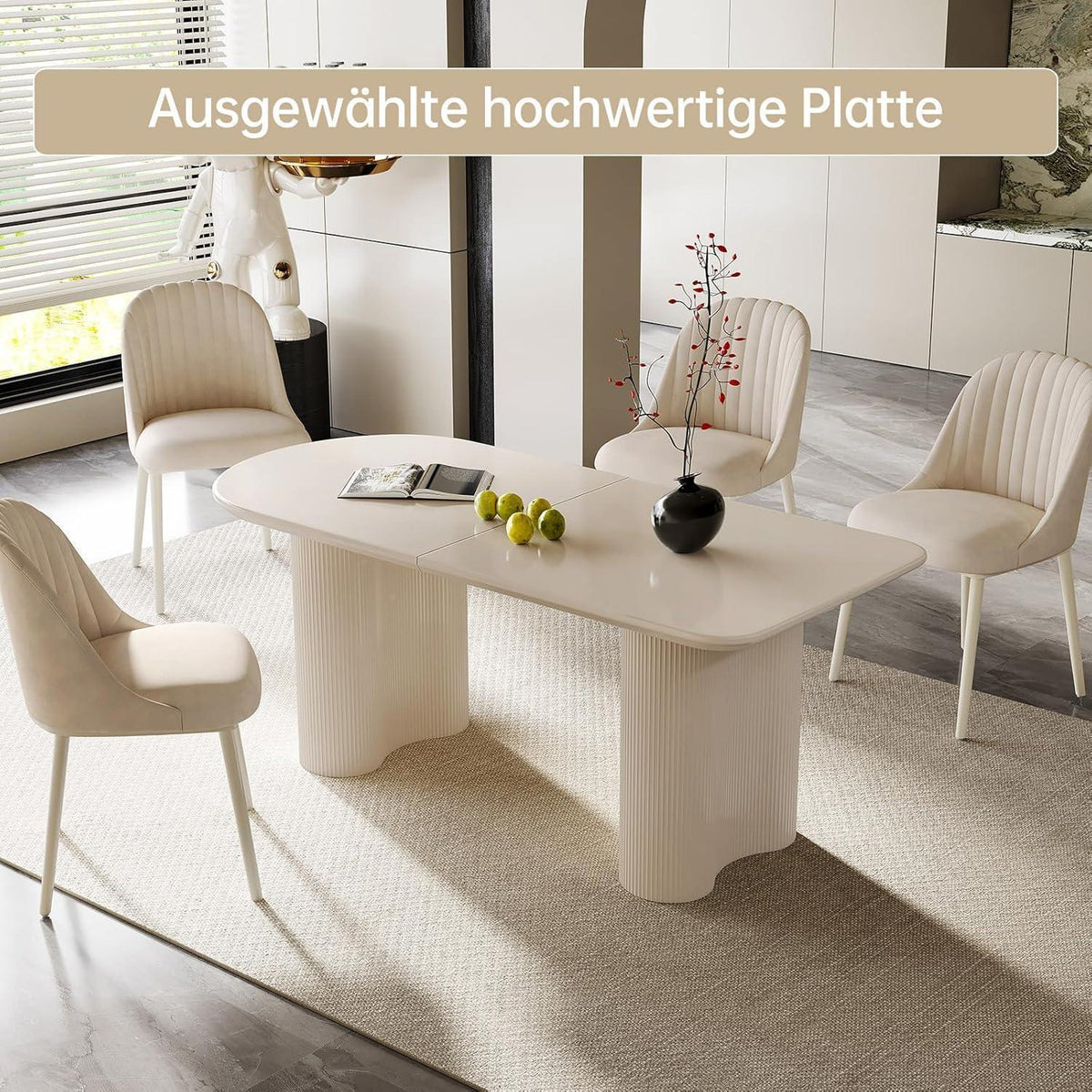 Moderner Esstisch Weiß mit 4 Polsterstühlen – Esszimmer Set 180cm