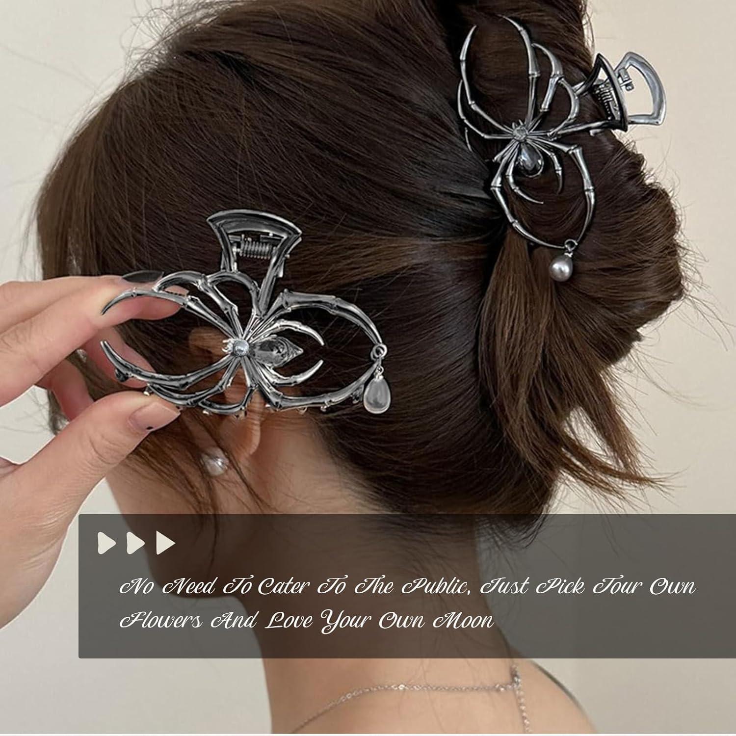 2 Stück Spinnen Haarklammer Metall Schwarz Silber Gothic Y2K Stil