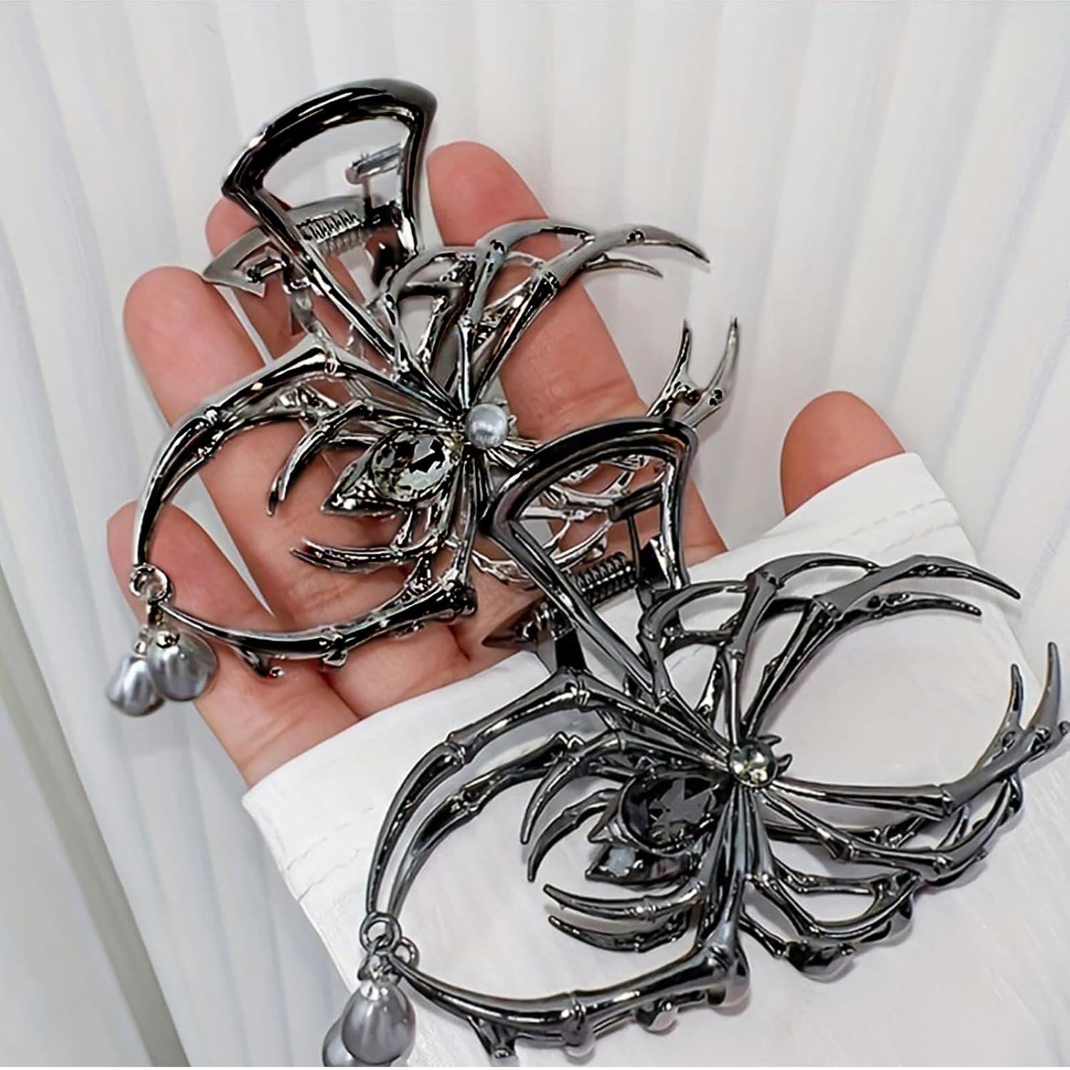 2er Set Spinnen Haarklammer Metall Schwarz Gothic Punk Y2K Stil