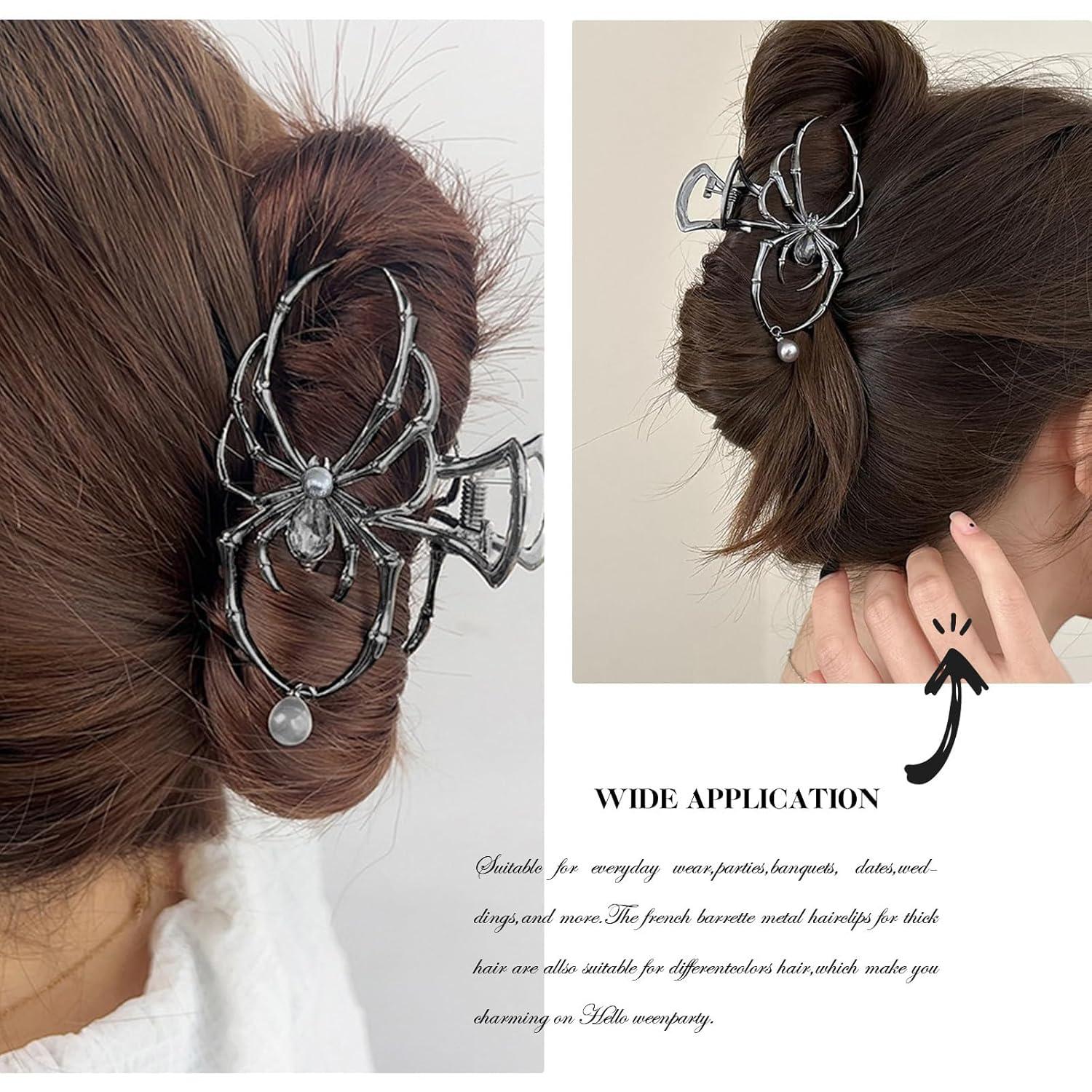 2 Stück Spinnen Haarklammer Metall Schwarz Silber Gothic Y2K Stil