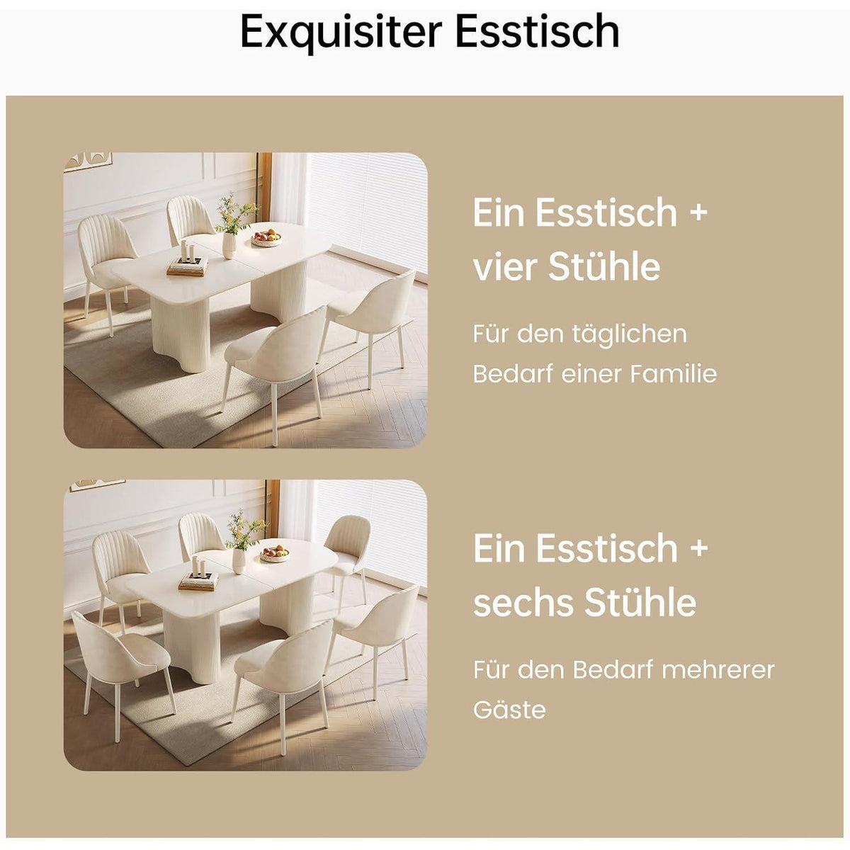 Moderner Esstisch Weiß mit 6 Polsterstühlen – Esszimmer Set 160cm