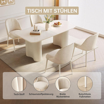 Moderner Esstisch Weiß mit 6 Polsterstühlen – Esszimmer Set 160cm