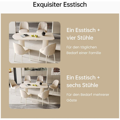 Moderner Esstisch Weiß mit 6 Polsterstühlen – Esszimmer Set 180cm