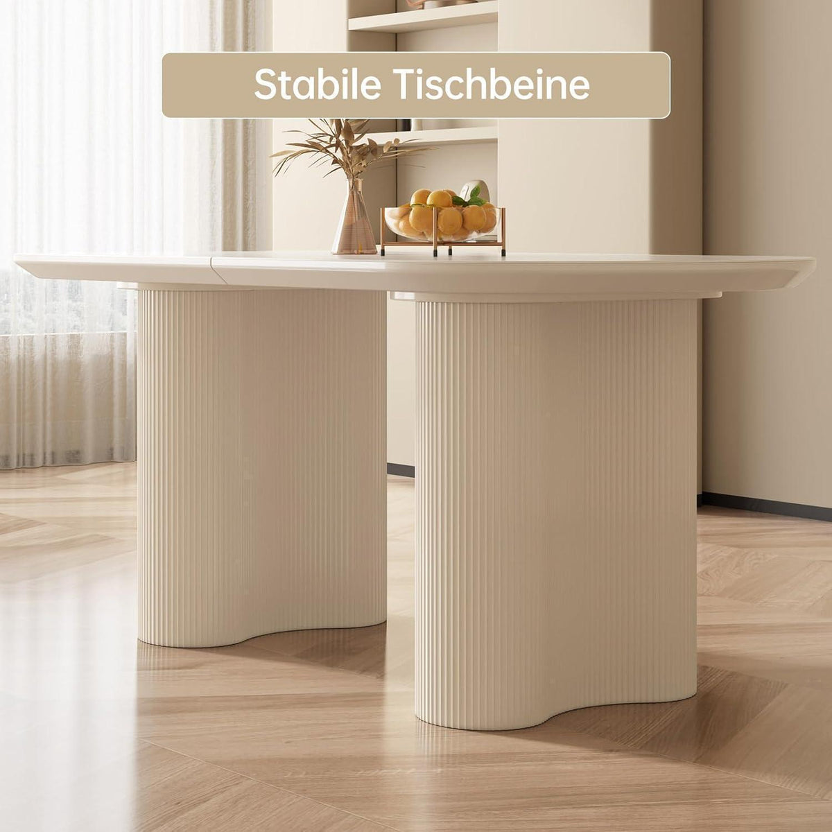 Moderner Esstisch Weiß mit 6 Polsterstühlen – Esszimmer Set 140cm