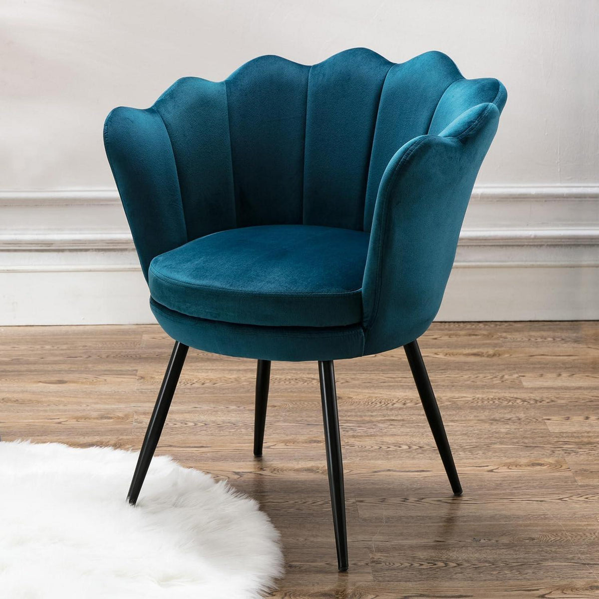 Samt Sessel Wohnzimmer mit Blumenform & Schwarz Beinen – Teal