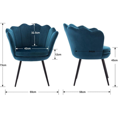 Samt Sessel Wohnzimmer mit Blumenform & Schwarz Beinen – Teal
