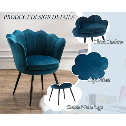 Samt Sessel Wohnzimmer mit Blumenform & Schwarz Beinen – Teal