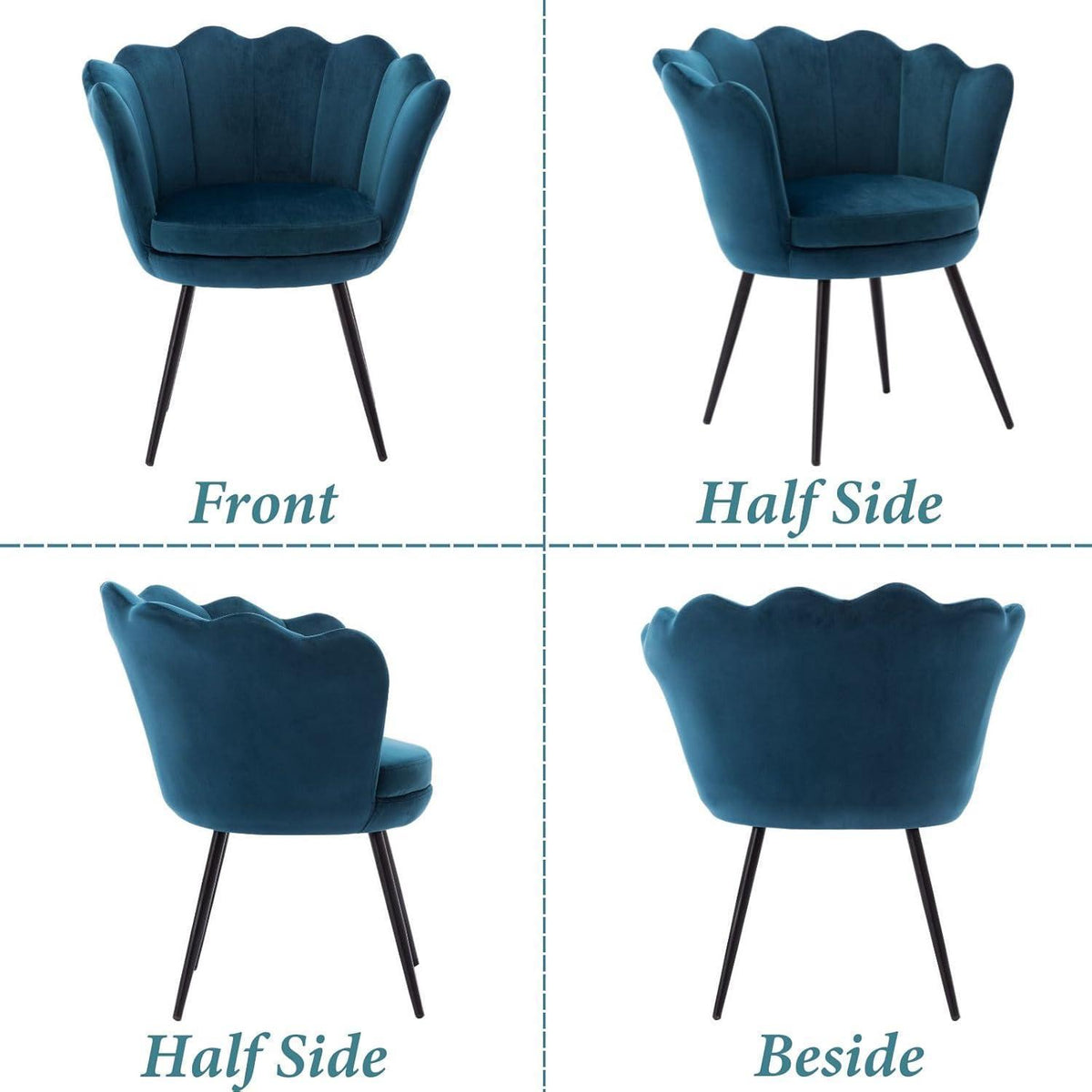 Samt Sessel Wohnzimmer mit Blumenform & Schwarz Beinen – Teal